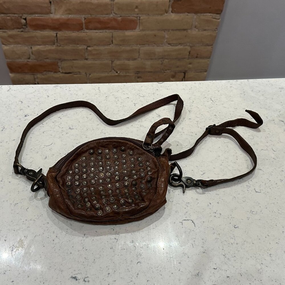 FRYE brown leather studded cross body bag